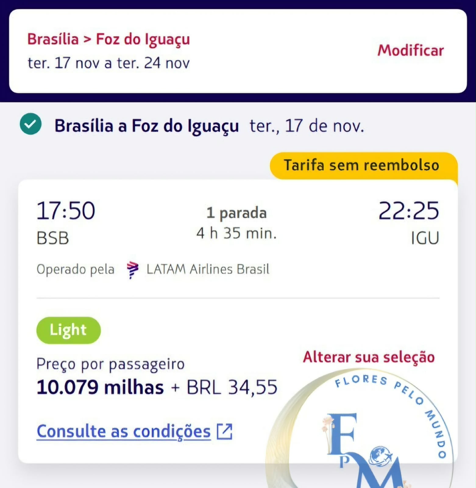 Alerta de passagem para Foz do Iguaçu
